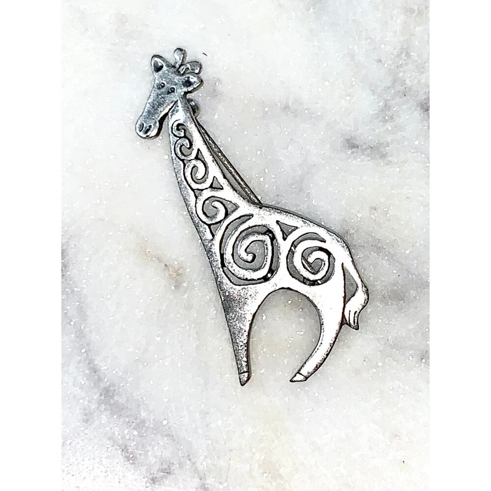 Lia Sophia Retired Safari Pewter Giraffe Open Scroll Brooch EUC